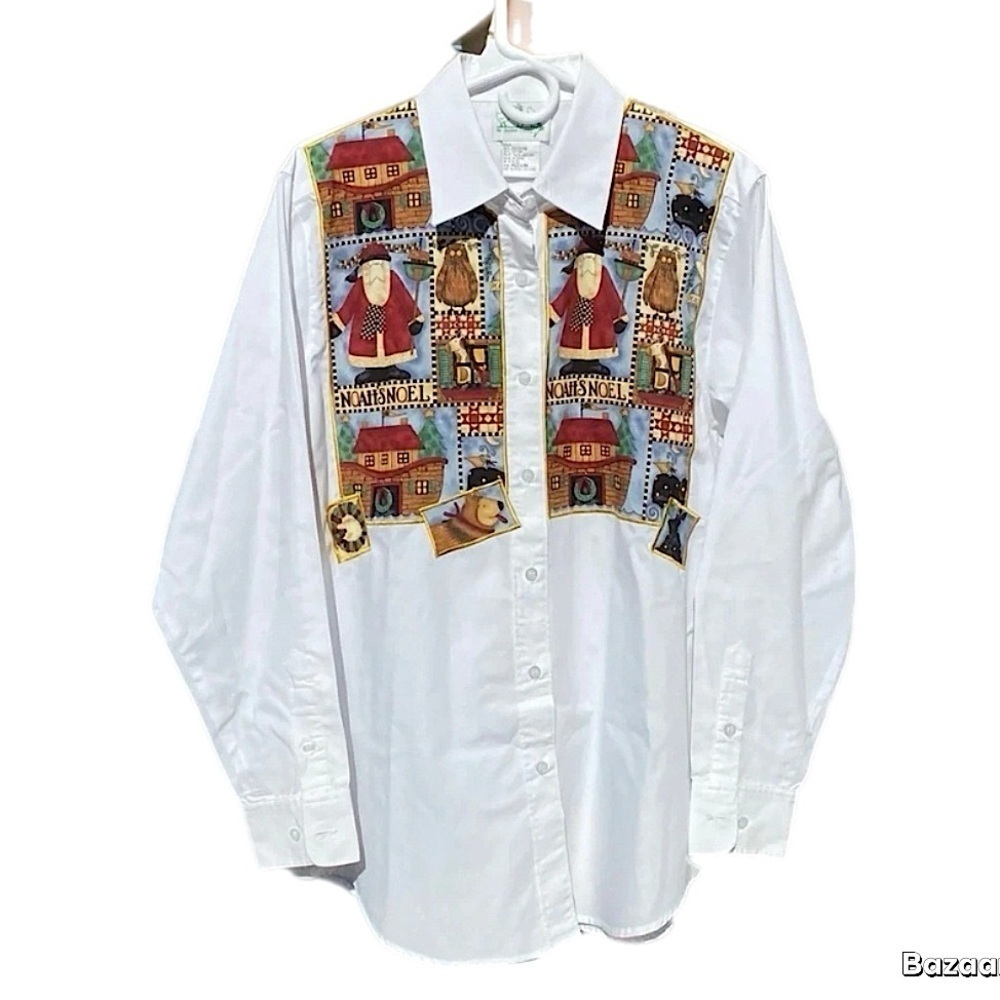 The Quacker Factory button down shirt/holiday/Noah’s Ark design size M
